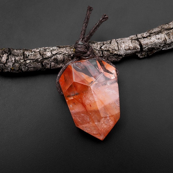 Faceted Natural Red Lepidocrocite Quartz Point Pendant Side Drilled Gemstone Focal Bead Crystal Pendulum