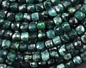 Faceted AAA Natural Guatemalan Dark Blue Green Jade 6mm Cube Beads 15.5" Strand