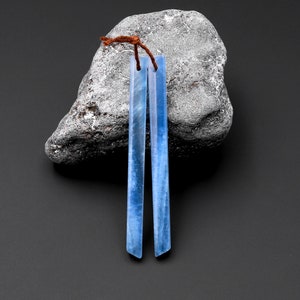 Rare Natural Argentina Lemurian Aquatine Blue Calcite Super Long Linear Spike Earring Pairs Drilled Matched Gemstone Beads
