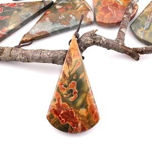 Natural Red Creek Jasper Pendant Side Drilled Long Triangle Fan Pendant Aka Multicolor Picasso Jasper Cherry Creek Jasper Bead