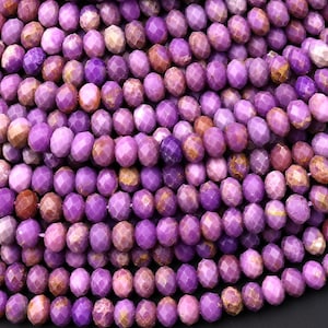 A Grade Natural Phosphosiderite Faceted 3mm 4mm 5mm 6mm Rondelle Beads Micro Laser Cut Lilac Purple Gemstone 15.5" Strand