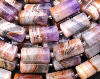 Rare Natural Rainbow Amethyst Tube Beads 20mm 15.5" Strand
