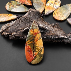 AAA Natural Red Creek Jasper Pendant Side Drilled Long Teardrop Pendant Aka Multicolor Picasso Jasper