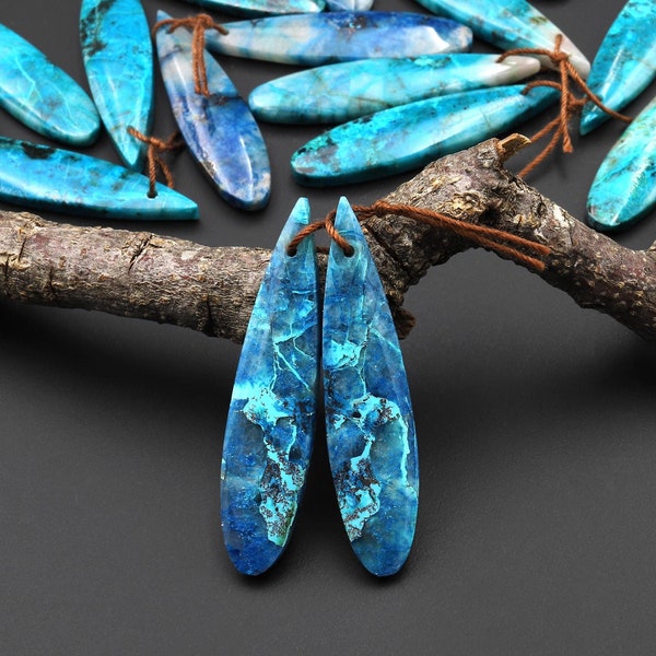 Coppia di orecchini a goccia in crisocolla di azzurrite verde blu naturale con perline di pietre preziose cabochon forate abbinate