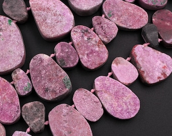 Natural Pink Cobalto Calcite Drusy Teardrop Focal Pendant Beads 15.5" Strand