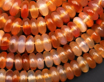 Natural Orange Carnelian 8mm 10mm Rondelle Beads 15.5" Strand