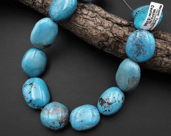 Large Natural Blue Turquoise Nugget Beads Genuine Real Turquoise Gemstone 15.5" Strand