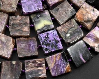 Large Natural Russian Charoite Square Beads Creative Organic Cut 14mm 16mm 18mm 15.5" Strand