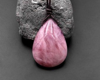 Natural Madagascar Mauve Pink Rose Quartz Teardrop Pendant Side Drilled Gemstone