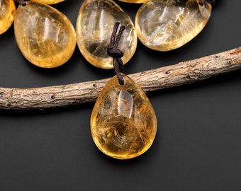 Natural Golden Citrine Teardrop Pendant Bead Drilled Gemstone Focal Bead