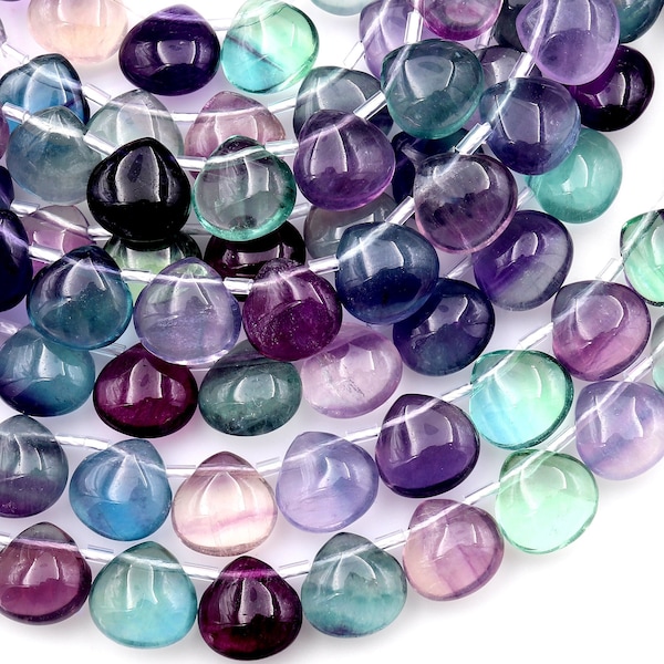 AAA Natural Blue Purple Green Fluorite Smooth Briolette Teardrop Beads 8mm 10mm Good for Earrings 8" Strand