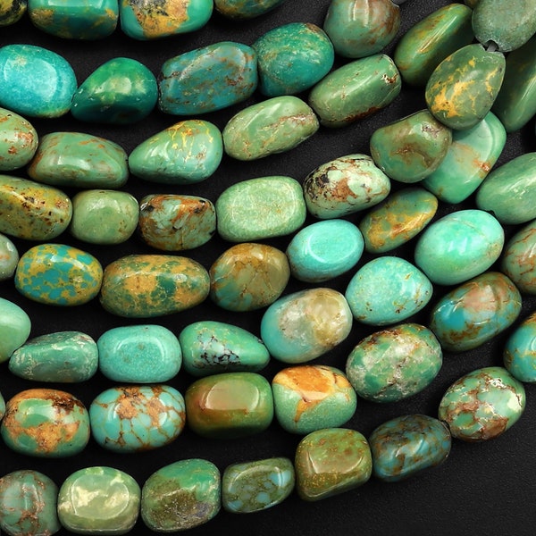 Real Genuine Small Natural Green Brown Turquoise Freeform Nugget Pebble Beads 15.5" Strand