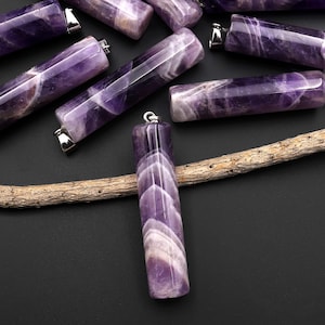 Natürliche Chevron Amethyst Lange Zylinder Anhänger Natürliche Kristall Fokal Bead