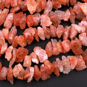 Raw Rough Natural Sunstone Freeform Chip Nugget Beads Feldspar Golden Glitters Orange Gemstone 15.5" Strand