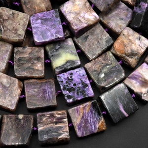 Large Natural Russian Charoite Square Beads Creative Organic Cut 14mm 16mm 18mm 15.5&quot; Strand