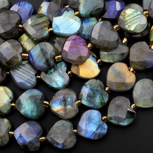 AAA Natural Labradorite Faceted Heart Beads 12mm Gemstone 15.5" Strand