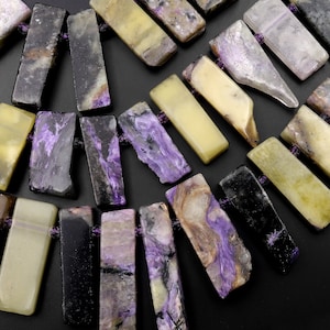 Natural Charoite Beads Cleopatra Style Freeform Rectangle Spikes 15.5&quot; Strand