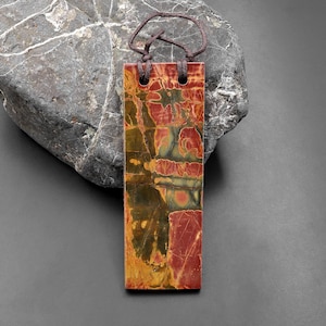 Large 2 Hole Pendant Natural Red Creek Jasper Drilled Long Rectangle Flat Focal Bead Aka MultiColor Picasso Jasper