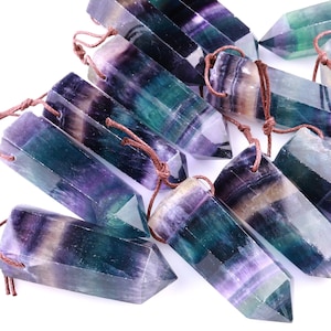 Natural Rainbow Fluorite Point Pendant Gemstone Tower Pendulum
