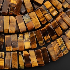 Natural Tiger Eye Rectangle Beads Spike Cleopatra Style Fan Shaped 15.5&quot; Strand