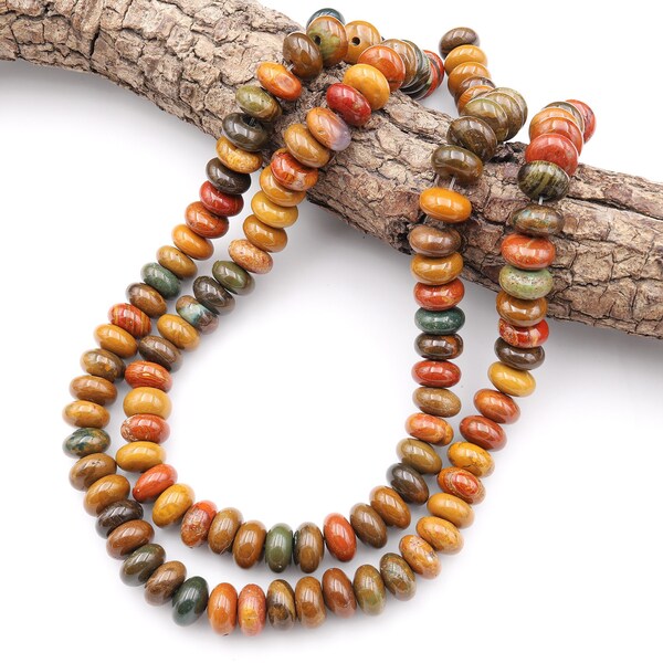 Rare Natural Rainbow Jasper 12mm Smooth Rondelle Beads Vibrant Brown Orange Red Green Aka Rainbow Agate 15.5" Strand