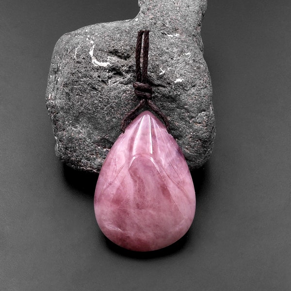 Natural Madagascar Mauve Pink Rose Quartz Teardrop Pendant Side Drilled Gemstone