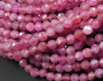 AAA Micro Facetada Turmalina Rosa Natural Facetada 2 mm 3 mm 4 mm 5 mm Contas Redondas Corte Diamante Pedra Preciosa Fio 15,5&quot;