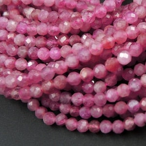 AAA Micro Faceted Natural Pink Tourmaline Faceted 2mm 3mm 4mm 5mm Round Beads Diamond Cut Gemstone 15.5 Strand image 1