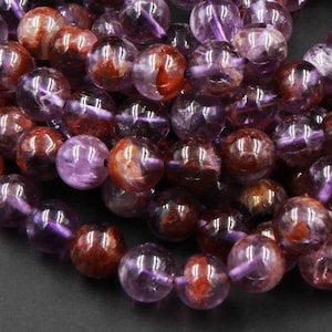 Super 7 Crystal Element Natural Phantom Amethyst Cacoxenite Round Beads 4mm 6mm 8mm 10mm 12mm 14mm Powerful Healing Stone Rock 15.5&quot; Strand