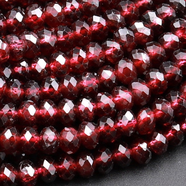 AAA Natural Red Garnet Faceted 3mm 4mm Rondelle Beads Micro Laser Diamond Cut Gemstone 15.5" Strand