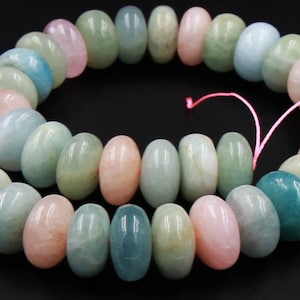Large Natural Beryl 16mm Rondelle Beads Blue Green Aquamarine Pink Peach Morganite 15.5&quot; Strand