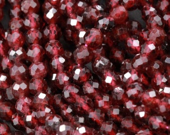 AAA Natural Red Garnet Gemstone Beads Micro Faceted 2mm 3mm 4mm Round High Quality Laser Diamond Cut Gemstone 15.5" Strand