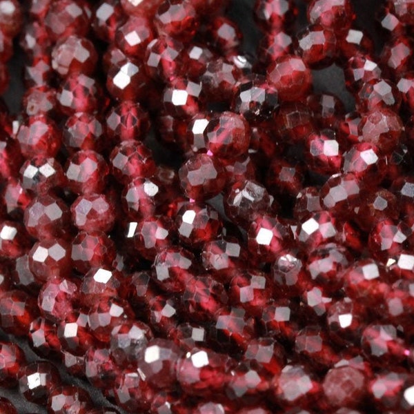 AAA Natural Red Garnet Gemstone Beads Micro Faceted 2mm 3mm 4mm Round High Quality Laser Diamond Cut Gemstone 15.5" Strand