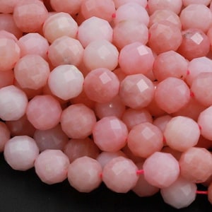 AAA Quality Micro Faceted Natural Peruvian Pink Opal 4mm 6mm 8mm Round Bead Large Sharp Facet Laser Diamond Cut Pink Gemstone 15.5" Strand