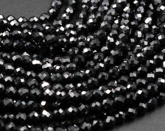 AAA Genuine Natural Black Spinel Micro Faceted Round Beads 2mm 3mm 4mm 5mm Faceted Round Beads Diamond Cut Gemstone 15.5" Strand