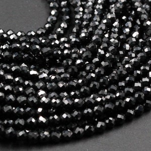 AAA Genuine Natural Black Spinel Micro Faceted Round Beads 2mm 3mm 4mm 5mm Faceted Round Beads Diamond Cut Gemstone 15.5" Strand