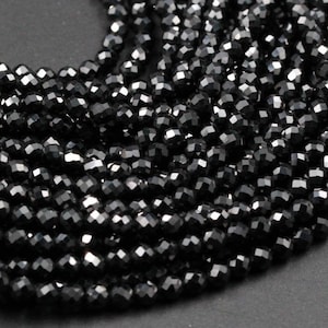 AAA Genuine Natural Black Spinel Micro Faceted Round Beads 1mm 2mm 3mm 4mm 5mm 6mm Faceted Round Beads Diamond Cut Gemstone 15.5&quot; Strand
