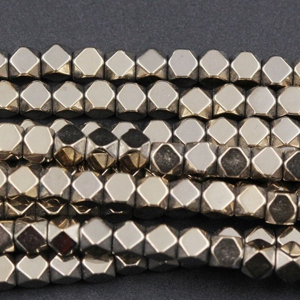 Titanium Pyrite 2mm 3mm 4mm 6mm Hexagon Square Cube Dice Beads 15.5" Strand