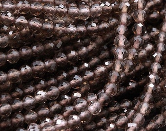 Faceted Natural Smoky Quartz  2mm 3mm 4mm Round Beads Micro Laser Diamond Cut Real Genuine Natural Gemstone 15.5" Strand