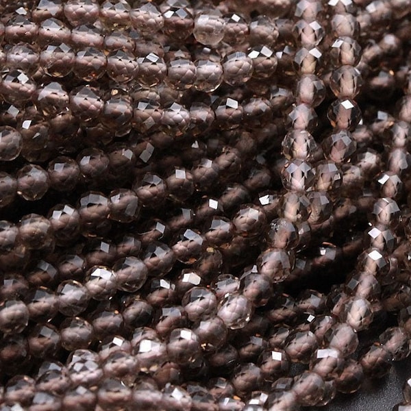 Faceted Natural Smoky Quartz  2mm 3mm 4mm Round Beads Micro Laser Diamond Cut Real Genuine Natural Gemstone 15.5" Strand