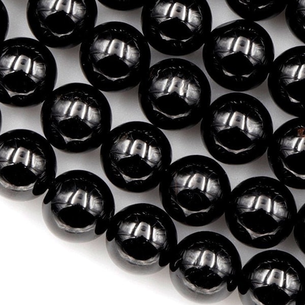 A + Perles de tourmaline noir naturel véritable 4mm 6mm 8mm 10mm 12mm Perles rondes de haute qualité Pierre précieuse noire pleine 15.5 « Brin