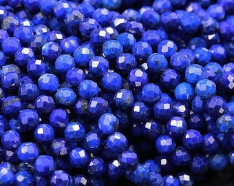 AAA Micro Facetado Natural Azul Lapislázuli Cuentas Redondas 2mm 3mm 4mm Piedra Preciosa Corte Diamante 15.5" Hebra