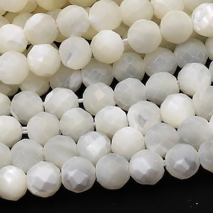 AAA Natural White Mother of Pearl 2mm 3mm 4mm 6mm 8mm Faceted Round Beads Laser Diamond Cut Iridescent Pearl Gemstone 15.5" Strand
