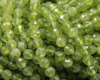 AAA Natural Green Peridot 2mm 3mm 4mm 5mm Faceted Round Beads Micro Laser Diamond Cut Real Genuine Gemstone 15.5" Strand