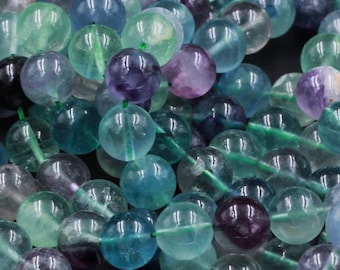 Natural Fluorite Beads 4mm 6mm 8mm 10mm 12mm 14mm 16mm 18mm Round Polished Finish Purple Green Blue Fluorite Gemstone Beads 15.5&quot; Strand
