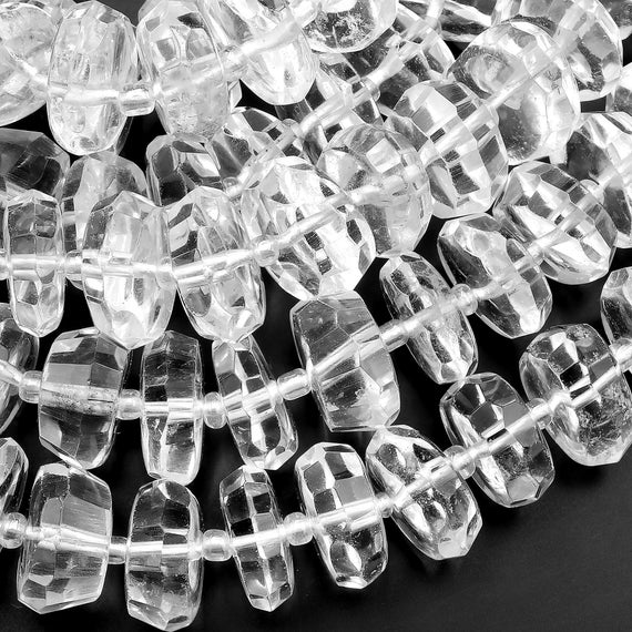 Super Clear AAA Quality Large Natural Rock Crystal Quartz Beads Faceted Rondelle Wheel Extra Large Quartz Crystal Beads 15.5" Strand