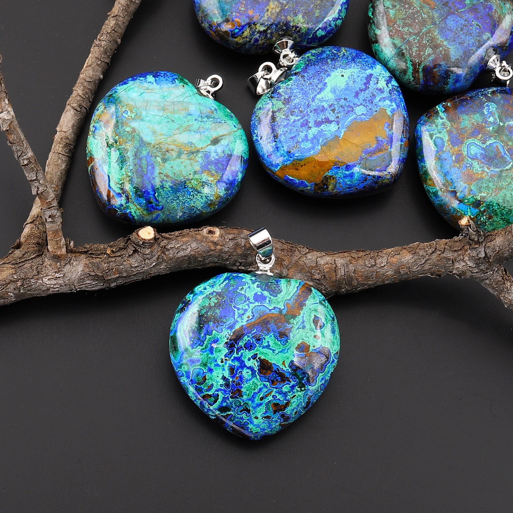 AAA Natural Shattuckite Heart Gemstone Pendant Malachite