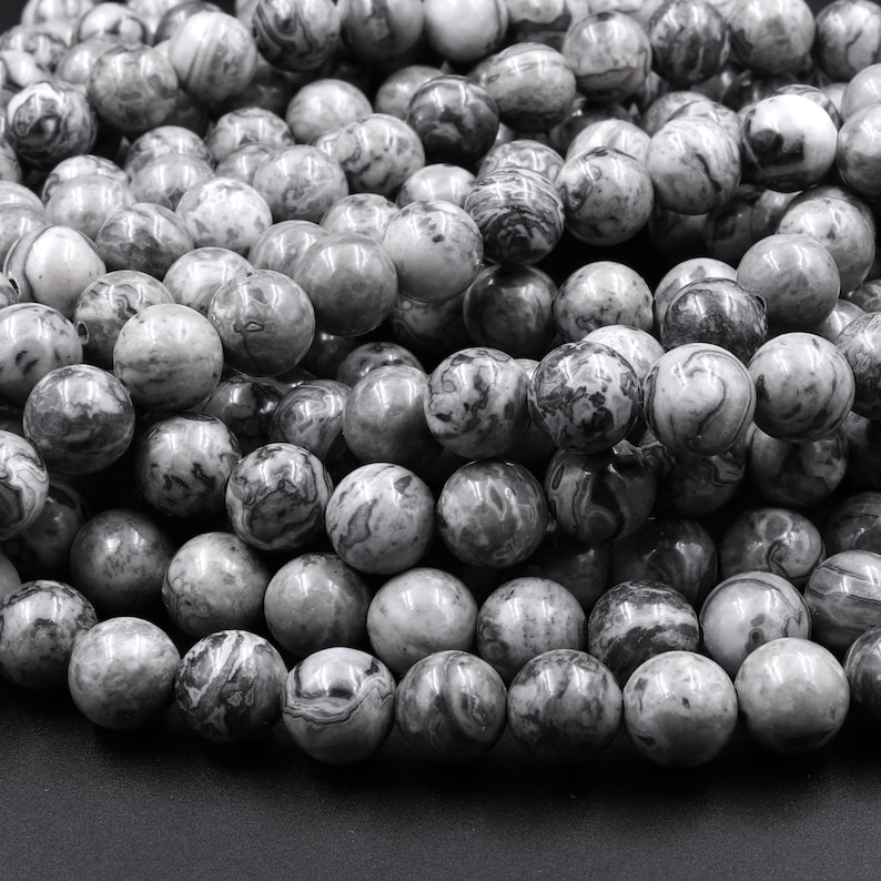 Gray Map Stone Jasper 4mm 6mm 8mm 10mm Smooth Round Beads Aka | Etsy