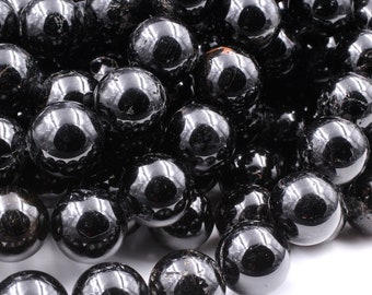 Genuine 100% Natural Black Tourmaline Round Beads 4mm 6mm 8mm 10mm 12mm 14mm 15.5" Strand