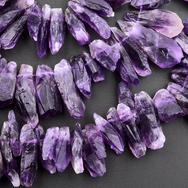 Natural Amethyst Beads Freeform Raw Rough Unpolished Purple Crystal Gemstone Good for Making Earrings 15.5" Strand